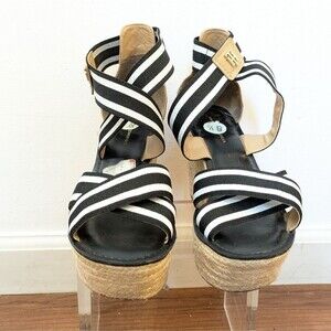 Tommy Hilfiger Women's Theia Espadrille Wedge Sandal Tan Black White Womens 8.5